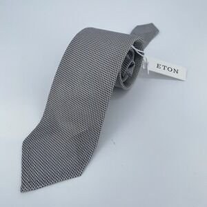 Eton Tie Men One Size Purple White Patterned Silk Classic Necktie Italy Made NWT